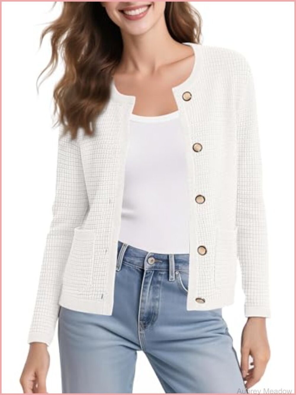 Long Sleeve Crew Neck Button Down Knit Cardigan Sweater